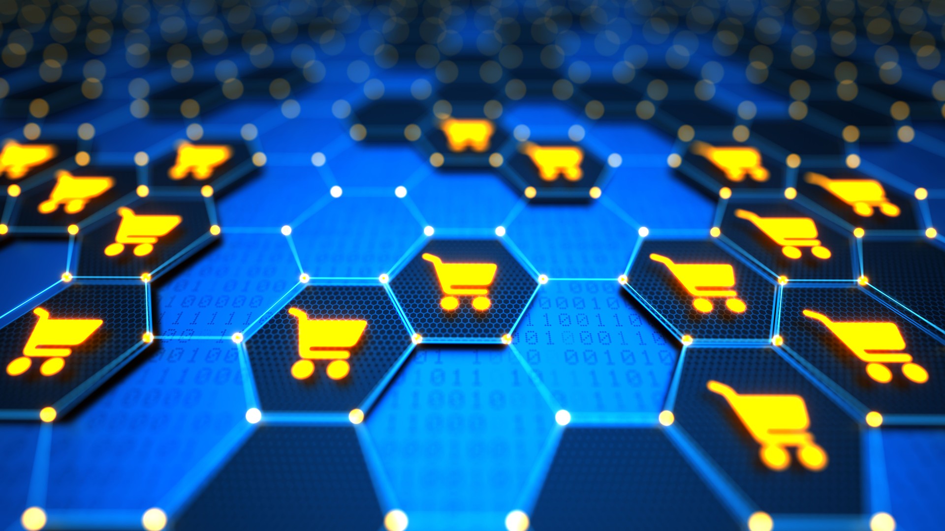 Digital shopping cart icon on the futuristic technological background. Promotion for sales and online shopping concept. 3d rendering