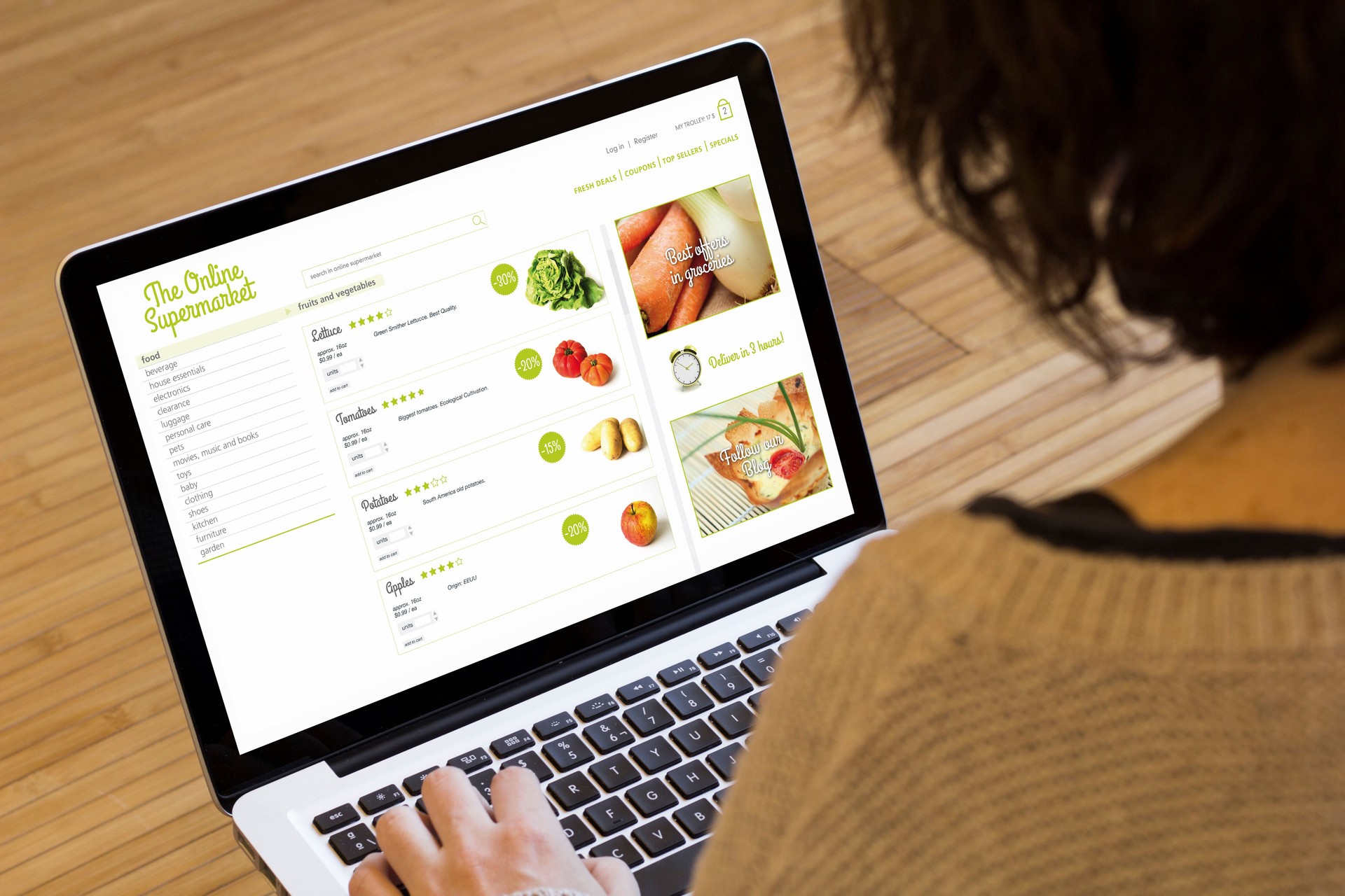 woman computer online supermarket