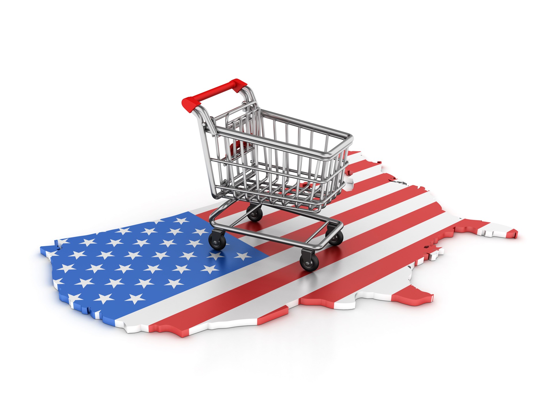 Shopping Cart on USA Flag - 3D Rendering